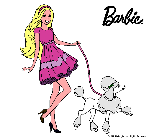 Barbie paseando a su mascota