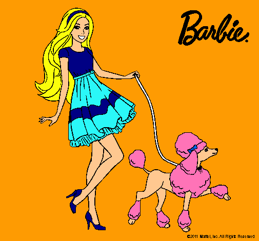 Barbie paseando a su mascota