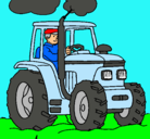 Dibujo Tractor en funcionamiento pintado por romer