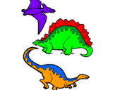 Dibujo Tres clases de dinosaurios pintado por  dinosauros