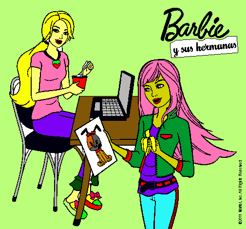 Barbie y su hermana merendando