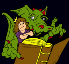 Dibujo Dragón, chica y libro pintado por firework