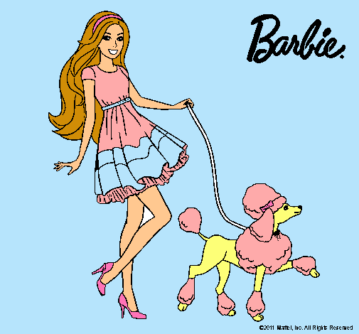 Barbie paseando a su mascota