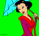 Dibujo Geisha con paraguas pintado por chinluz