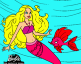 Dibujo Barbie sirena con su amiga pez pintado por crispdb