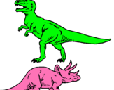 Dibujo Triceratops y tiranosaurios rex pintado por gerardito