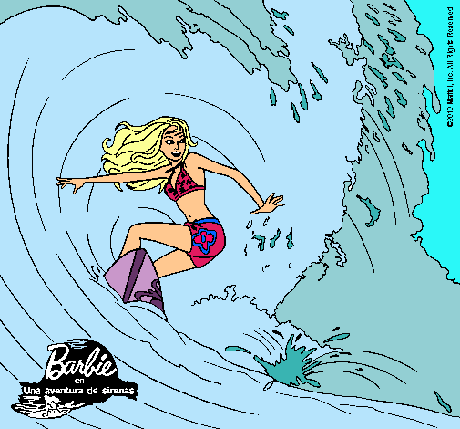 Dibujo Barbie practicando surf pintado por palilita