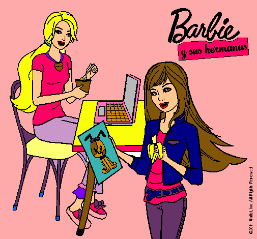 Barbie y su hermana merendando