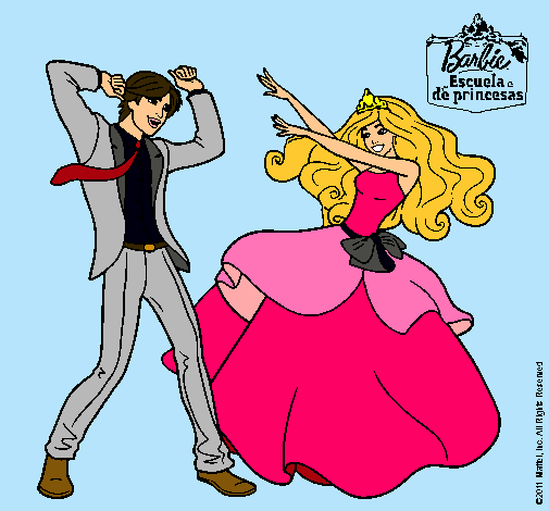 Dibujo Barbie bailando con un amigo pintado por Maria-pm