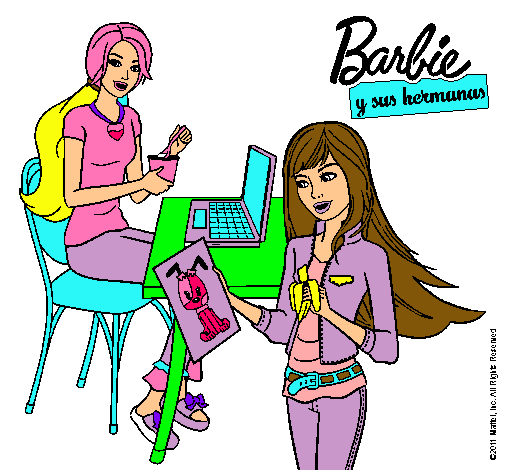 Barbie y su hermana merendando