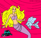 Dibujo Barbie sirena con su amiga pez pintado por marlin