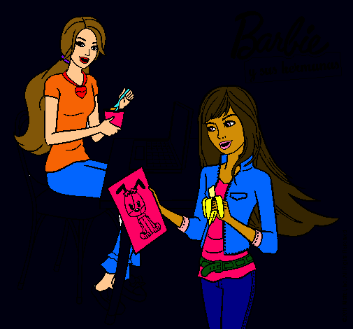 Barbie y su hermana merendando