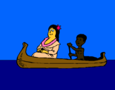 Dibujo Madre e hijo en canoa pintado por canoa
