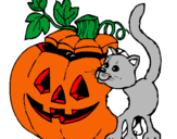 Dibujo Calabaza y gato pintado por polor