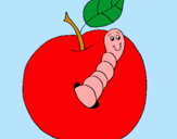 Dibujo Manzana con gusano pintado por ajik