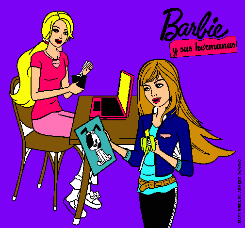 Dibujo Barbie y su hermana merendando pintado por Gemitaber