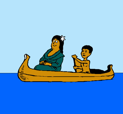 Madre e hijo en canoa