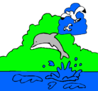 Dibujo Delfín y gaviota pintado por moty