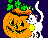 Dibujo Calabaza y gato pintado por garapipi