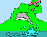 Dibujo Delfín y gaviota pintado por elsamayo
