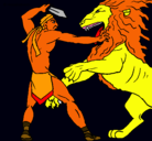Dibujo Gladiador contra león pintado por mensajero