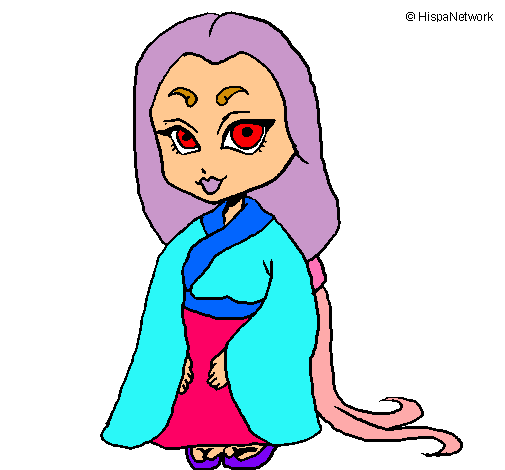 Dibujo Princesa con kimono pintado por amayi