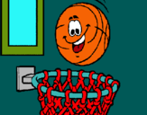 Dibujo Pelota y canasta pintado por basquetbol