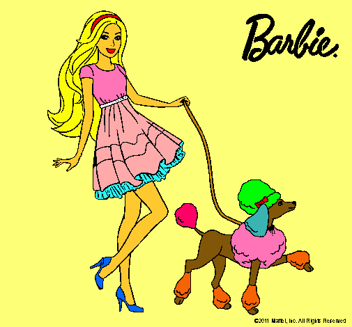 Barbie paseando a su mascota