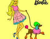 Dibujo Barbie paseando a su mascota pintado por escuadra