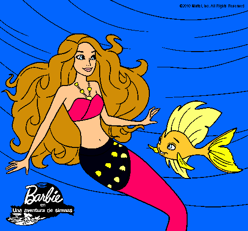 Barbie sirena con su amiga pez