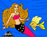 Dibujo Barbie sirena con su amiga pez pintado por angelitaaaaa