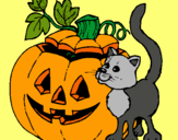 Dibujo Calabaza y gato pintado por Unaaaaaaaa