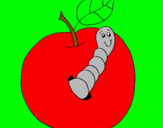 Dibujo Manzana con gusano pintado por camila879654