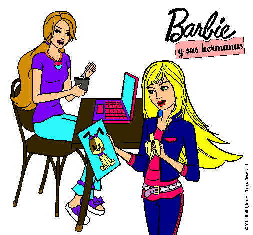 Barbie y su hermana merendando