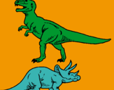 Dibujo Triceratops y tiranosaurios rex pintado por curritortu