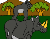 Dibujo Rinoceronte y mono pintado por amalia