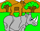 Dibujo Rinoceronte y mono pintado por halls