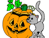 Dibujo Calabaza y gato pintado por Anibbal