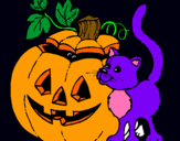 Dibujo Calabaza y gato pintado por jjjjjj