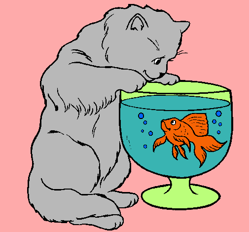 Dibujo Gato mirando al pez pintado por lory