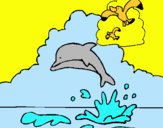 Dibujo Delfín y gaviota pintado por amalia