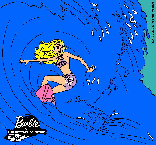 Barbie practicando surf