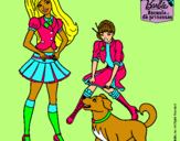 Dibujo Barbie con su perrito y una amiga pintado por teresa10