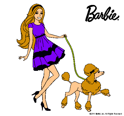 Barbie paseando a su mascota