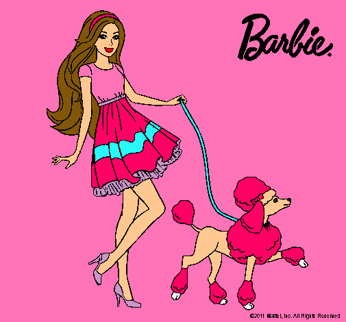 Barbie paseando a su mascota