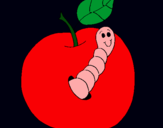 Dibujo Manzana con gusano pintado por mirpack