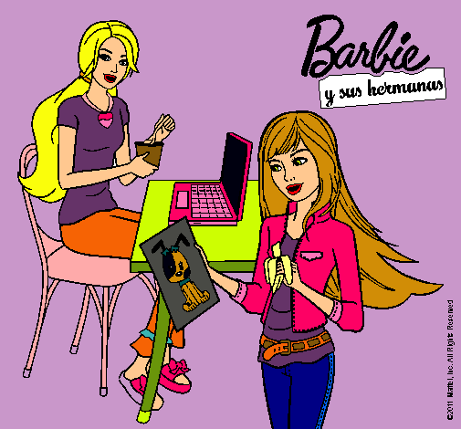 Barbie y su hermana merendando