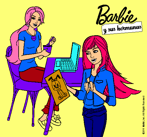 Barbie y su hermana merendando