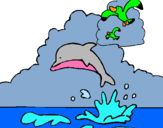 Dibujo Delfín y gaviota pintado por warapO