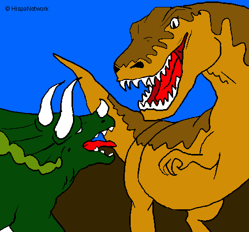 Dibujo Lucha de dinosaurios pintado por dibumoises